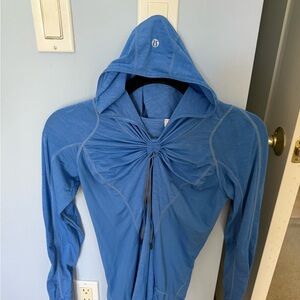 Blue Hooded Long Sleeve Top